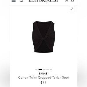 SKIMS Cotton Twist Cropped Tank Soot/Dark Grey Small